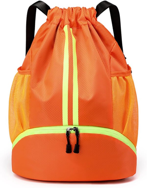 Mochila de gimnasio con cordón y compartimento para zapatos para fútbol, baloncesto, natación y playa, ideal para hombres y mujeres, Negro -, Grande, Moderno - Imagen 9