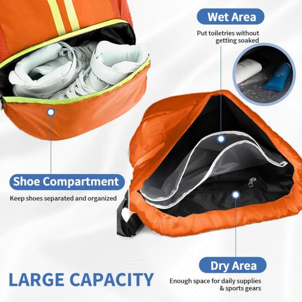 Mochila de gimnasio con cordón y compartimento para zapatos para fútbol, baloncesto, natación y playa, ideal para hombres y mujeres, Negro -, Grande, Moderno - Imagen 10