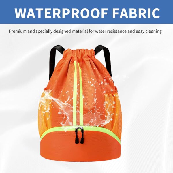 Mochila de gimnasio con cordón y compartimento para zapatos para fútbol, baloncesto, natación y playa, ideal para hombres y mujeres, Negro -, Grande, Moderno - Imagen 14