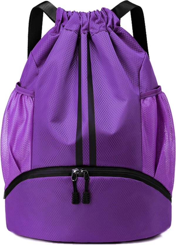 Mochila de gimnasio con cordón y compartimento para zapatos para fútbol, baloncesto, natación y playa, ideal para hombres y mujeres, Negro -, Grande, Moderno - Imagen 17
