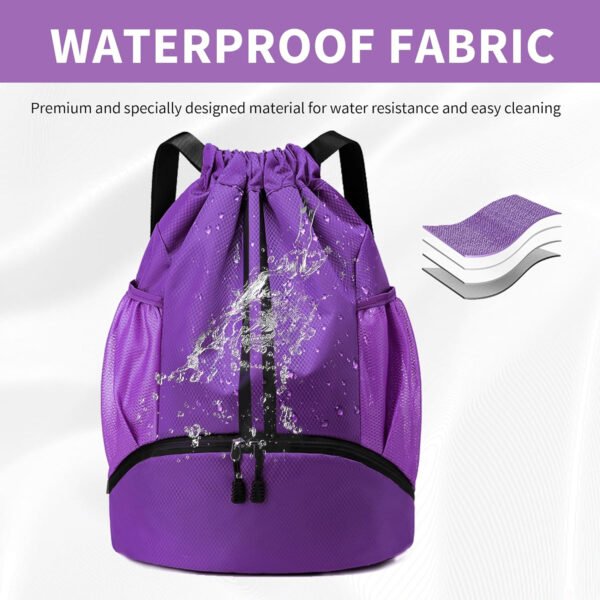 Mochila de gimnasio con cordón y compartimento para zapatos para fútbol, baloncesto, natación y playa, ideal para hombres y mujeres, Negro -, Grande, Moderno - Imagen 20