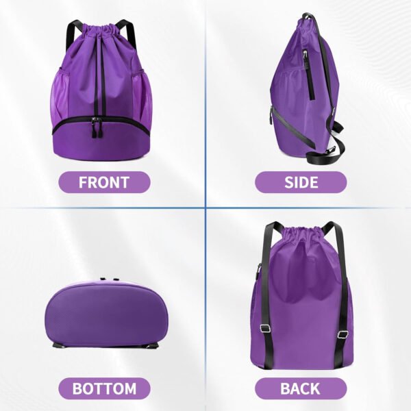 Mochila de gimnasio con cordón y compartimento para zapatos para fútbol, baloncesto, natación y playa, ideal para hombres y mujeres, Negro -, Grande, Moderno - Imagen 22