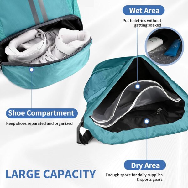 Mochila de gimnasio con cordón y compartimento para zapatos para fútbol, baloncesto, natación y playa, ideal para hombres y mujeres, Negro -, Grande, Moderno - Imagen 27