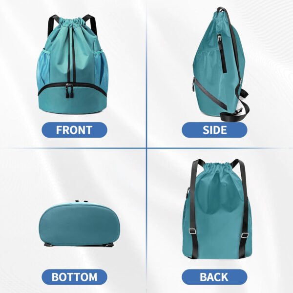 Mochila de gimnasio con cordón y compartimento para zapatos para fútbol, baloncesto, natación y playa, ideal para hombres y mujeres, Negro -, Grande, Moderno - Imagen 31