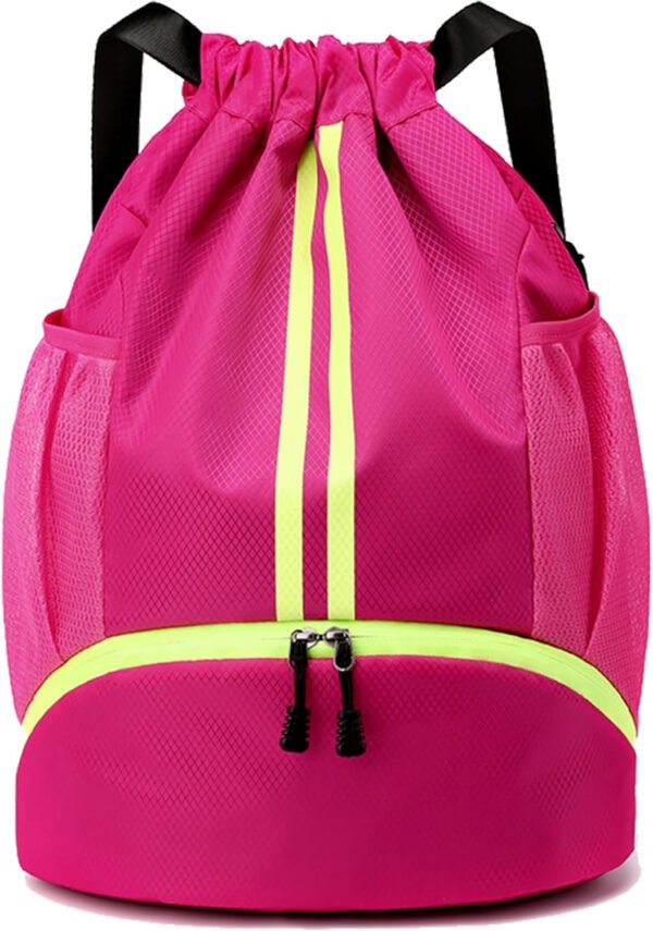 Mochila de gimnasio con cordón y compartimento para zapatos para fútbol, baloncesto, natación y playa, ideal para hombres y mujeres, Negro -, Grande, Moderno - Imagen 33