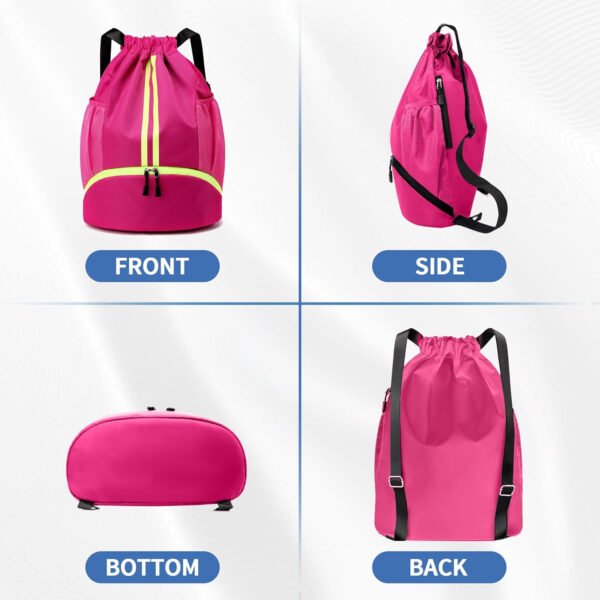 Mochila de gimnasio con cordón y compartimento para zapatos para fútbol, baloncesto, natación y playa, ideal para hombres y mujeres, Negro -, Grande, Moderno - Imagen 37