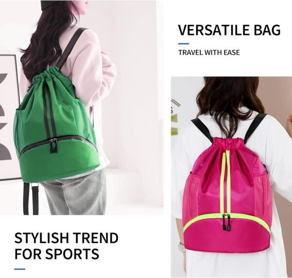 Mochila de gimnasio con cordón y compartimento para zapatos para fútbol, baloncesto, natación y playa, ideal para hombres y mujeres, Negro -, Grande, Moderno - Imagen 38