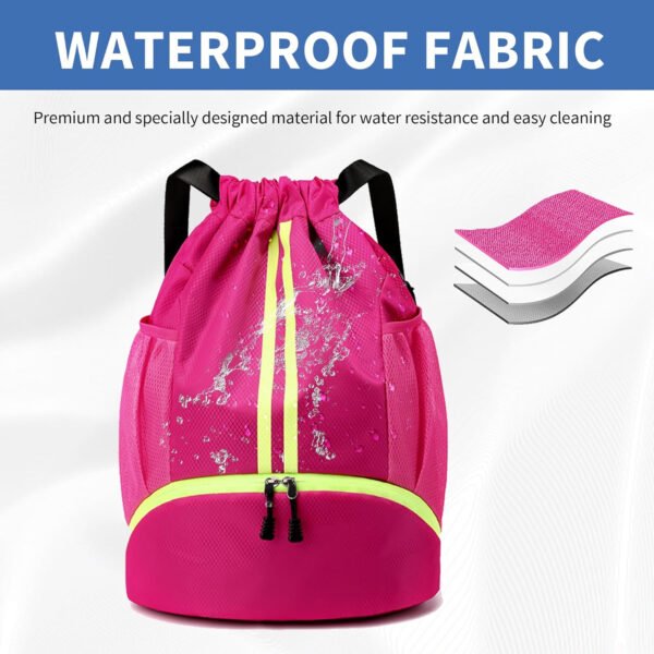 Mochila de gimnasio con cordón y compartimento para zapatos para fútbol, baloncesto, natación y playa, ideal para hombres y mujeres, Negro -, Grande, Moderno - Imagen 40