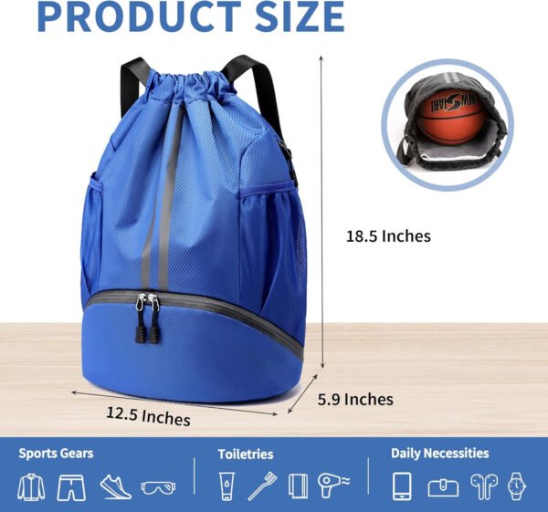 Mochila de gimnasio con cordón y compartimento para zapatos para fútbol, baloncesto, natación y playa, ideal para hombres y mujeres, Negro -, Grande, Moderno - Imagen 42