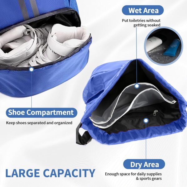 Mochila de gimnasio con cordón y compartimento para zapatos para fútbol, baloncesto, natación y playa, ideal para hombres y mujeres, Negro -, Grande, Moderno - Imagen 44