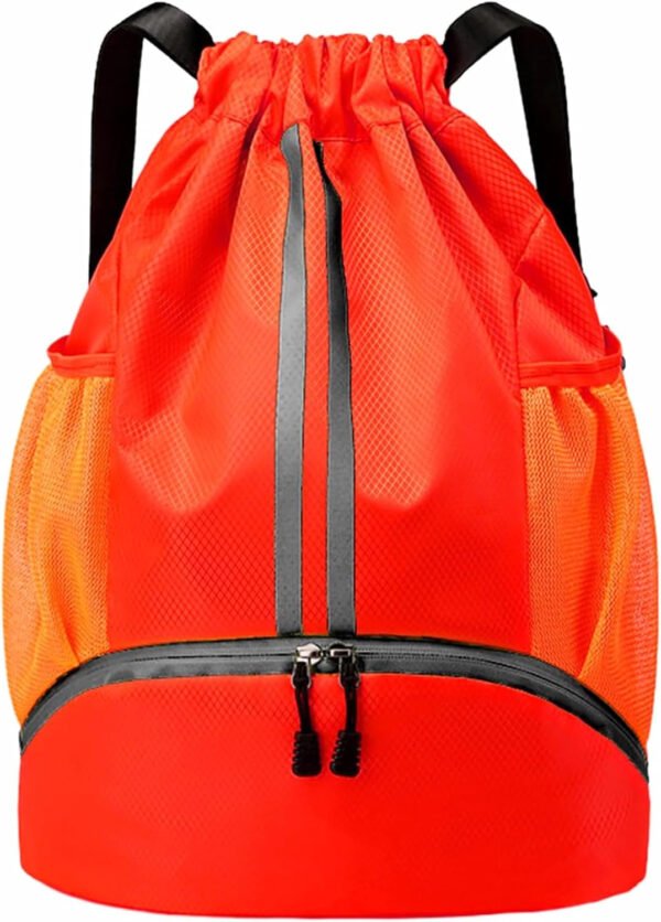 Mochila de gimnasio con cordón y compartimento para zapatos para fútbol, baloncesto, natación y playa, ideal para hombres y mujeres, Negro -, Grande, Moderno - Imagen 47