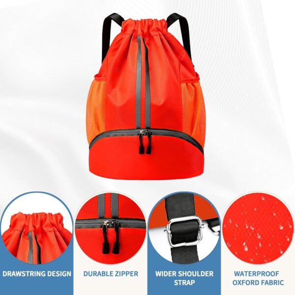 Mochila de gimnasio con cordón y compartimento para zapatos para fútbol, baloncesto, natación y playa, ideal para hombres y mujeres, Negro -, Grande, Moderno - Imagen 48