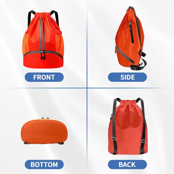 Mochila de gimnasio con cordón y compartimento para zapatos para fútbol, baloncesto, natación y playa, ideal para hombres y mujeres, Negro -, Grande, Moderno - Imagen 51