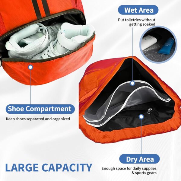 Mochila de gimnasio con cordón y compartimento para zapatos para fútbol, baloncesto, natación y playa, ideal para hombres y mujeres, Negro -, Grande, Moderno - Imagen 53