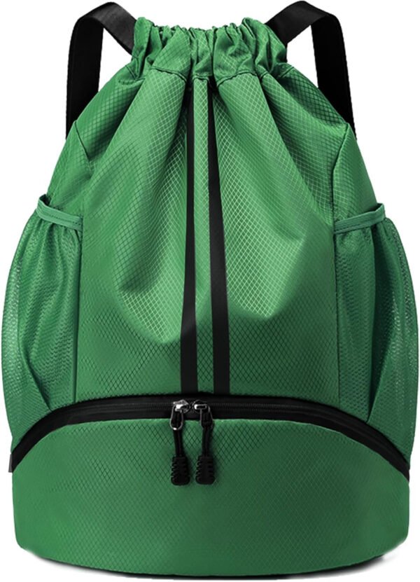 Mochila de gimnasio con cordón y compartimento para zapatos para fútbol, baloncesto, natación y playa, ideal para hombres y mujeres, Negro -, Grande, Moderno - Imagen 54