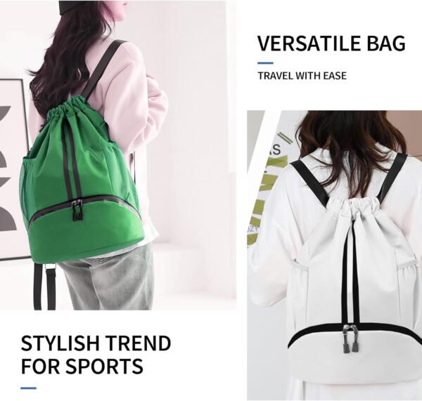Mochila de gimnasio con cordón y compartimento para zapatos para fútbol, baloncesto, natación y playa, ideal para hombres y mujeres, Negro -, Grande, Moderno - Imagen 58
