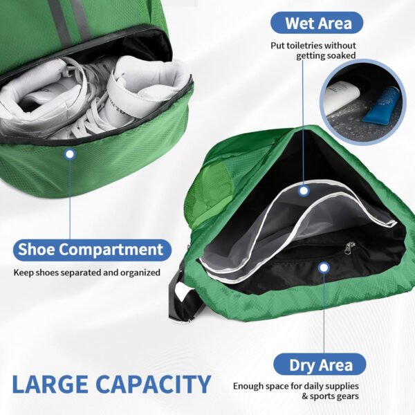 Mochila de gimnasio con cordón y compartimento para zapatos para fútbol, baloncesto, natación y playa, ideal para hombres y mujeres, Negro -, Grande, Moderno - Imagen 59
