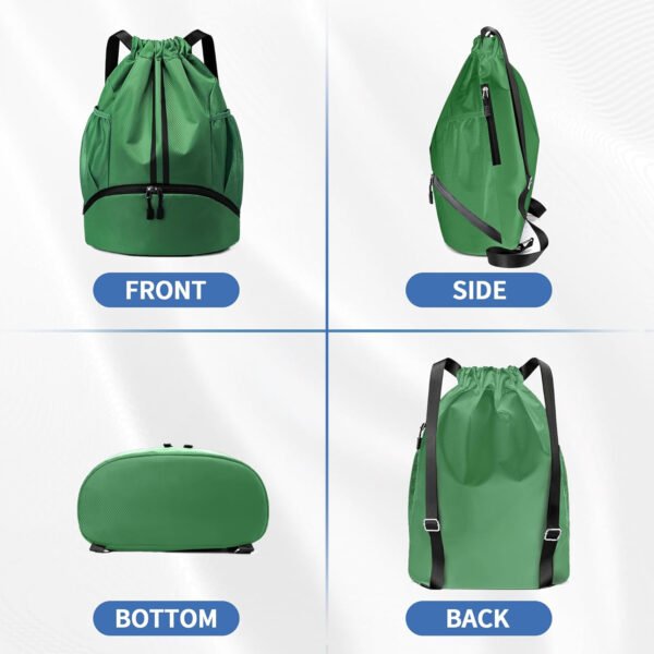 Mochila de gimnasio con cordón y compartimento para zapatos para fútbol, baloncesto, natación y playa, ideal para hombres y mujeres, Negro -, Grande, Moderno - Imagen 60