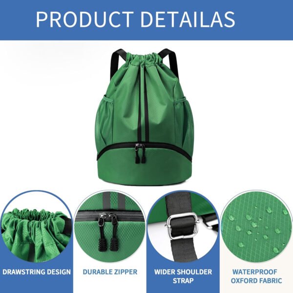 Mochila de gimnasio con cordón y compartimento para zapatos para fútbol, baloncesto, natación y playa, ideal para hombres y mujeres, Negro -, Grande, Moderno - Imagen 61