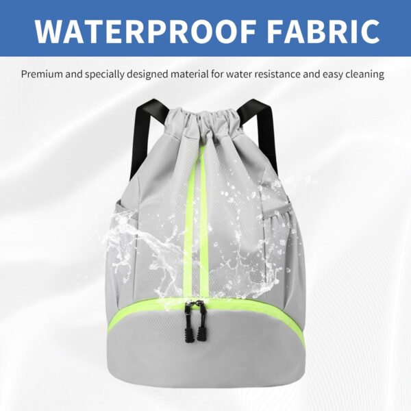 Mochila de gimnasio con cordón y compartimento para zapatos para fútbol, baloncesto, natación y playa, ideal para hombres y mujeres, Negro -, Grande, Moderno - Imagen 63