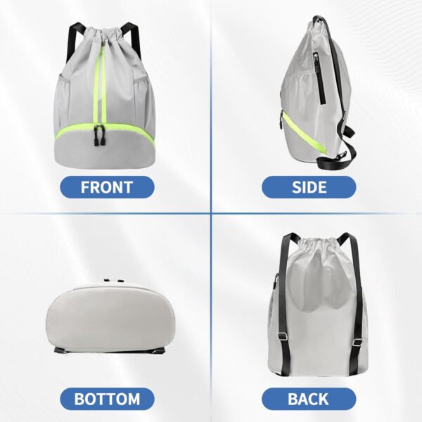 Mochila de gimnasio con cordón y compartimento para zapatos para fútbol, baloncesto, natación y playa, ideal para hombres y mujeres, Negro -, Grande, Moderno - Imagen 69