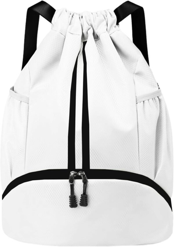 Mochila de gimnasio con cordón y compartimento para zapatos para fútbol, baloncesto, natación y playa, ideal para hombres y mujeres, Negro -, Grande, Moderno - Imagen 70
