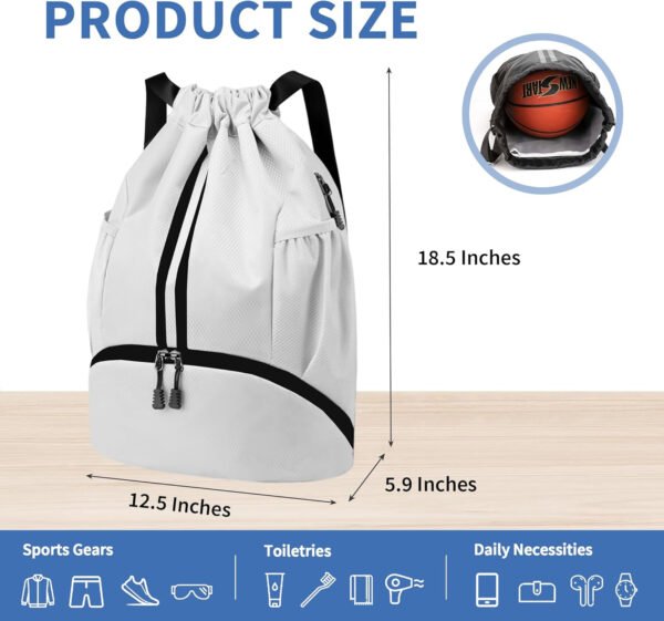 Mochila de gimnasio con cordón y compartimento para zapatos para fútbol, baloncesto, natación y playa, ideal para hombres y mujeres, Negro -, Grande, Moderno - Imagen 71
