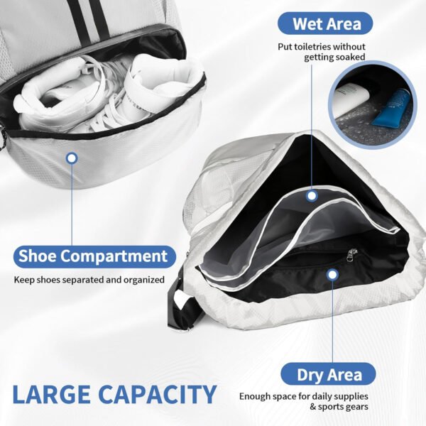 Mochila de gimnasio con cordón y compartimento para zapatos para fútbol, baloncesto, natación y playa, ideal para hombres y mujeres, Negro -, Grande, Moderno - Imagen 74