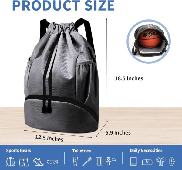 Mochila de gimnasio con cordón y compartimento para zapatos para fútbol, baloncesto, natación y playa, ideal para hombres y mujeres, Negro -, Grande, Moderno - Imagen 79