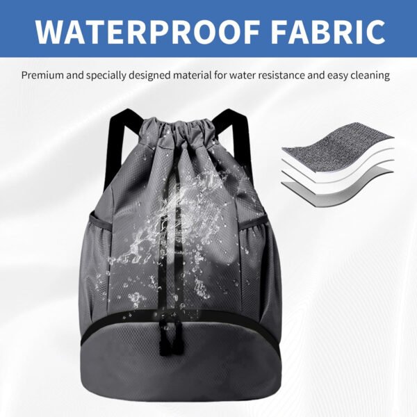 Mochila de gimnasio con cordón y compartimento para zapatos para fútbol, baloncesto, natación y playa, ideal para hombres y mujeres, Negro -, Grande, Moderno - Imagen 82