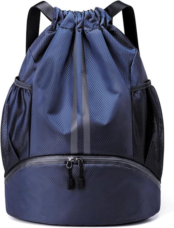 Mochila de gimnasio con cordón y compartimento para zapatos para fútbol, baloncesto, natación y playa, ideal para hombres y mujeres, Negro -, Grande, Moderno - Imagen 86