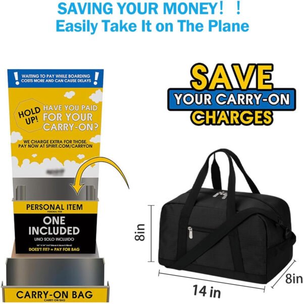 Pequeña bolsa de gimnasio de 14 pulgadas, ligera, de transporte, mini bolsa de lona para viajes y deportes, Negro -, Bolsa de gimnasio pequeña - Imagen 3