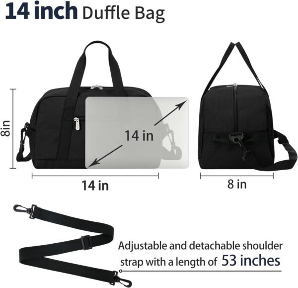 Pequeña bolsa de gimnasio de 14 pulgadas, ligera, de transporte, mini bolsa de lona para viajes y deportes, Negro -, Bolsa de gimnasio pequeña - Imagen 7