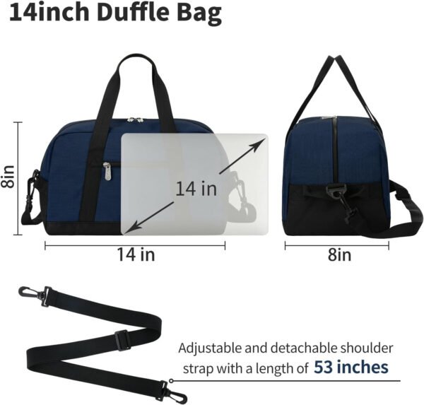 Pequeña bolsa de gimnasio de 14 pulgadas, ligera, de transporte, mini bolsa de lona para viajes y deportes, Negro -, Bolsa de gimnasio pequeña - Imagen 21