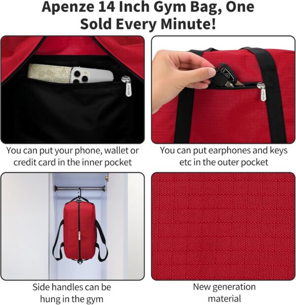 Pequeña bolsa de gimnasio de 14 pulgadas, ligera, de transporte, mini bolsa de lona para viajes y deportes, Negro -, Bolsa de gimnasio pequeña - Imagen 55
