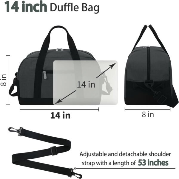 Pequeña bolsa de gimnasio de 14 pulgadas, ligera, de transporte, mini bolsa de lona para viajes y deportes, Negro -, Bolsa de gimnasio pequeña - Imagen 92