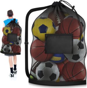 Bolsa de pelota de fútbol extragrande, bolsa de malla con cordón de 40 x 30 pulgadas con bolsillo, bolsa de red deportiva resistente para entrenadores, bolsa de almacenamiento para baloncesto,