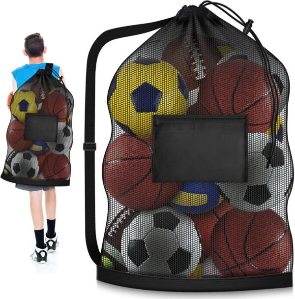 Bolsa de pelota de fútbol extragrande, bolsa de malla con cordón de 40 x 30 pulgadas con bolsillo, bolsa de red deportiva resistente para entrenadores, bolsa de almacenamiento para baloncesto,