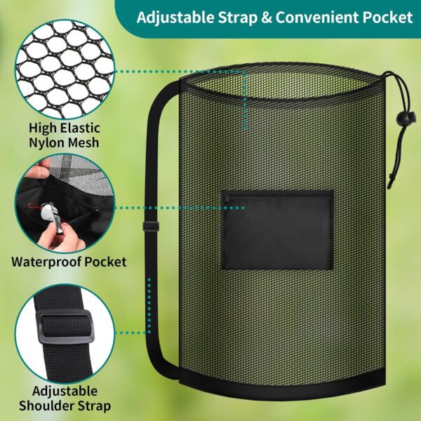 Bolsa de pelota de fútbol extragrande, bolsa de malla con cordón de 40 x 30 pulgadas con bolsillo, bolsa de red deportiva resistente para entrenadores, bolsa de almacenamiento para baloncesto, - Imagen 4