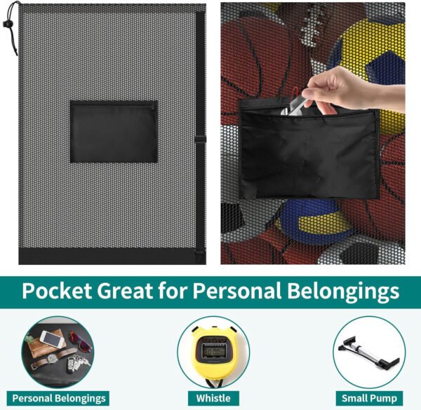 Bolsa de pelota de fútbol extragrande, bolsa de malla con cordón de 40 x 30 pulgadas con bolsillo, bolsa de red deportiva resistente para entrenadores, bolsa de almacenamiento para baloncesto, - Imagen 6