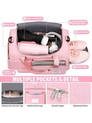 Bolsa de gimnasio para niñas, bolsa de equipaje para distancias cortas, bolsa cruzada deportiva para gimnasio con compartimento para zapatos para uso diario.