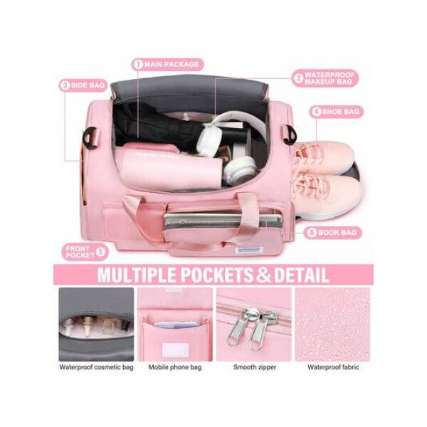 Bolsa de gimnasio para niñas, bolsa de equipaje para distancias cortas, bolsa cruzada deportiva para gimnasio con compartimento para zapatos para uso diario.