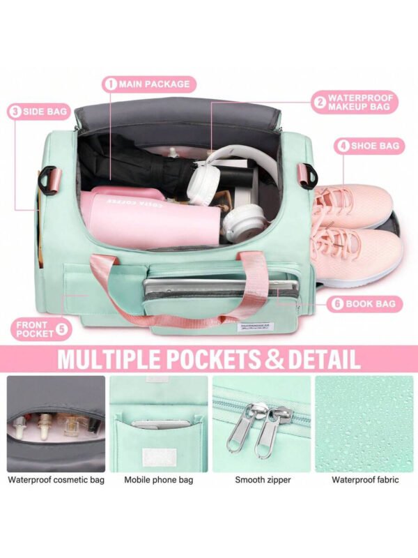 Bolsa de gimnasio para niñas, bolsa de equipaje para distancias cortas, bolsa cruzada deportiva para gimnasio con compartimento para zapatos para uso diario. - Imagen 17