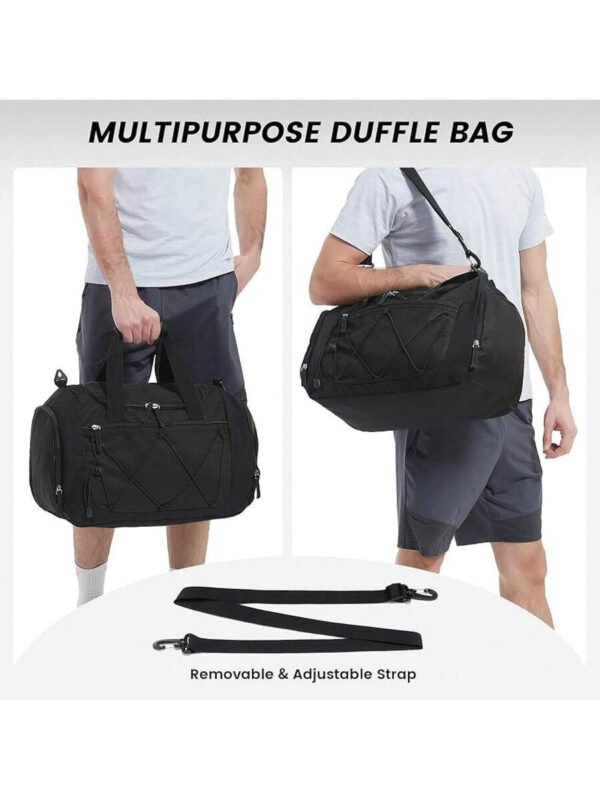 Bolsa de gimnasio Vorspack para hombres - Bolsa de deporte de 21 pulgadas para viajes, bolsa de lona ligera con compartimento para zapatos, bolsa de viaje personal, bolsa de fin de semana para viajes y deportes - Negro - Imagen 5