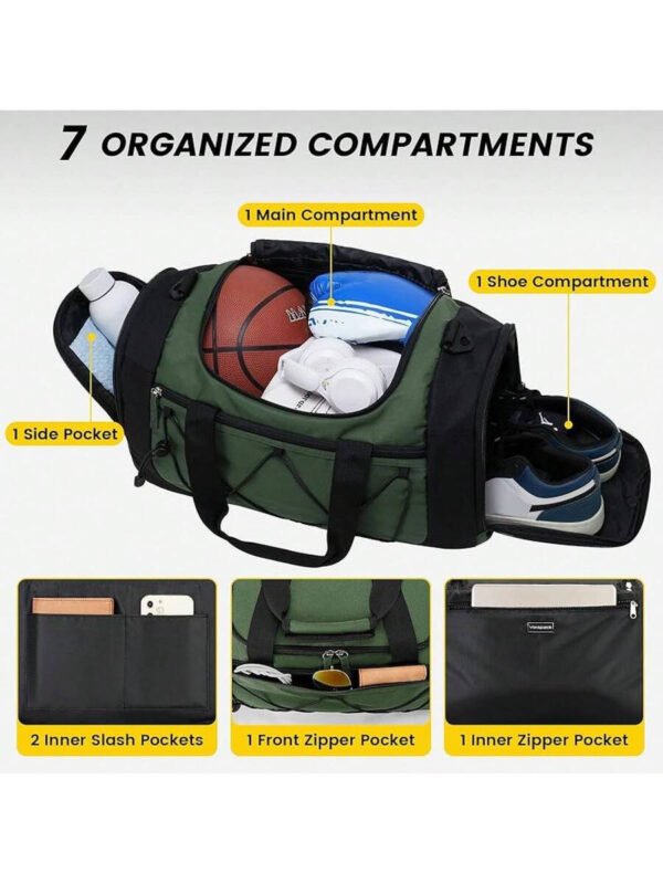 Bolsa de gimnasio Vorspack para hombres - Bolsa de deporte de 21 pulgadas para viajes, bolsa de lona ligera con compartimento para zapatos, bolsa de viaje personal, bolsa de fin de semana para viajes y deportes - Negro - Imagen 22