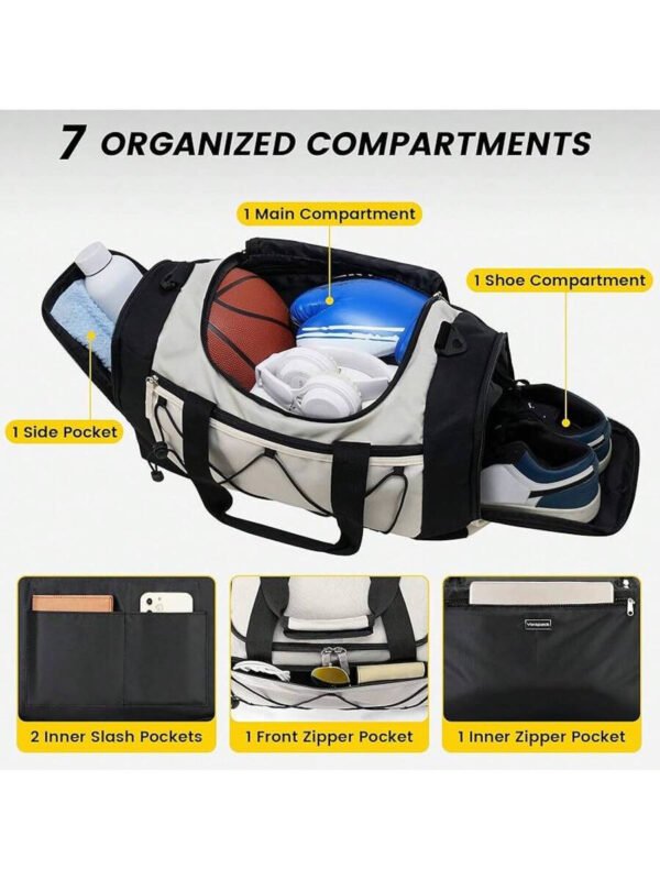 Bolsa de gimnasio Vorspack para hombres - Bolsa de deporte de 21 pulgadas para viajes, bolsa de lona ligera con compartimento para zapatos, bolsa de viaje personal, bolsa de fin de semana para viajes y deportes - Negro - Imagen 41