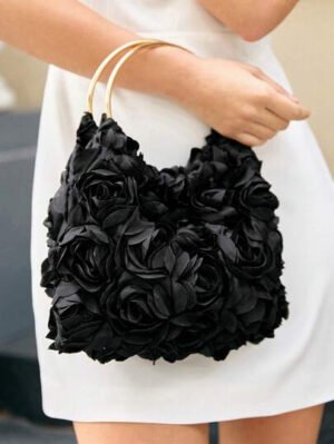 Bolso de mano tipo clutch con diseño de rosa elegante, bolso formal para vestido de mujer para fiesta, bolso de hombro dulce y delicado para chicas, bolso tipo cubo de unicolor, bolso de novia (patrón aleatorio)
