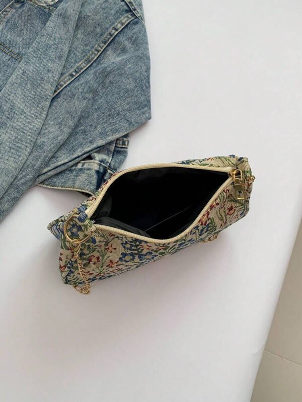 Bolso de hombro de correa de cadena de moda, bolso de muñeca con correa de cadena de metal para mujer para ocasiones casuales y de trabajo, patrón floral - Imagen 8