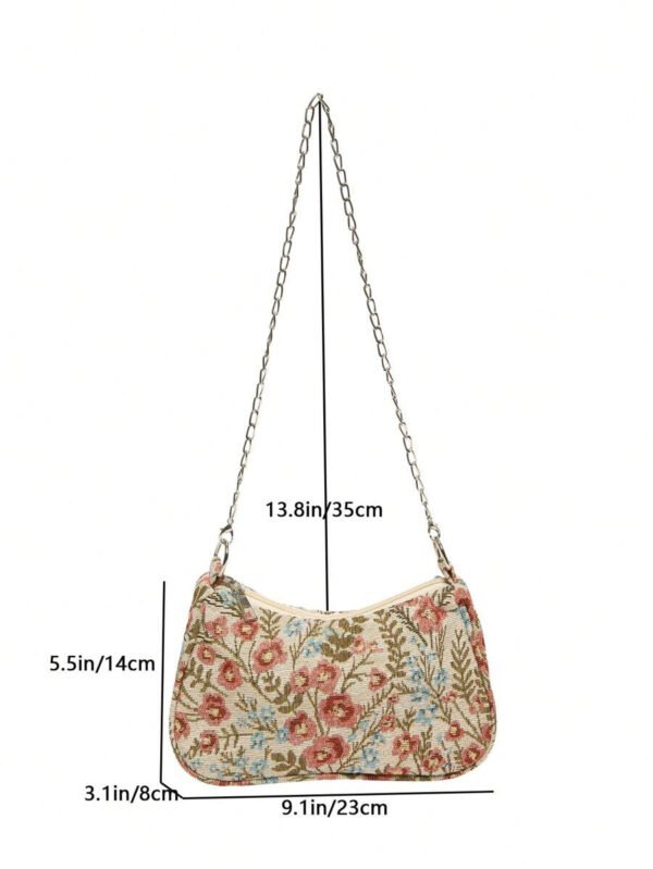 Bolso de hombro de correa de cadena de moda, bolso de muñeca con correa de cadena de metal para mujer para ocasiones casuales y de trabajo, patrón floral - Imagen 11