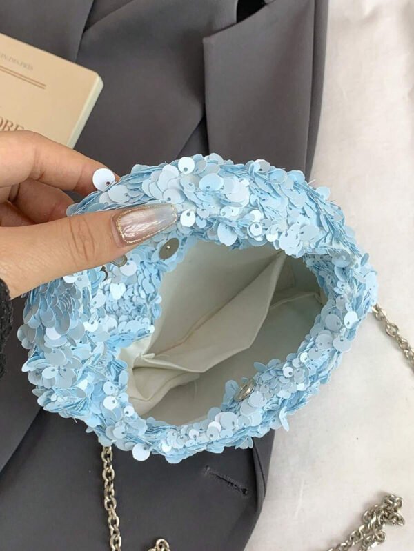 Bolso de muñeca mini versátil con lentejuelas, bolso de hombro con cadena de moda, bolso de hombro con cuentas, clutch de noche, bolso de hombro con cadena, bolso de mano elegante en color blanco - Imagen 15